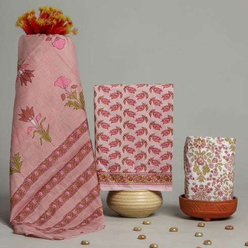 Designer Hand Block Print Cotton Suit Set with Mulmul Dupatta (PRMUL79)